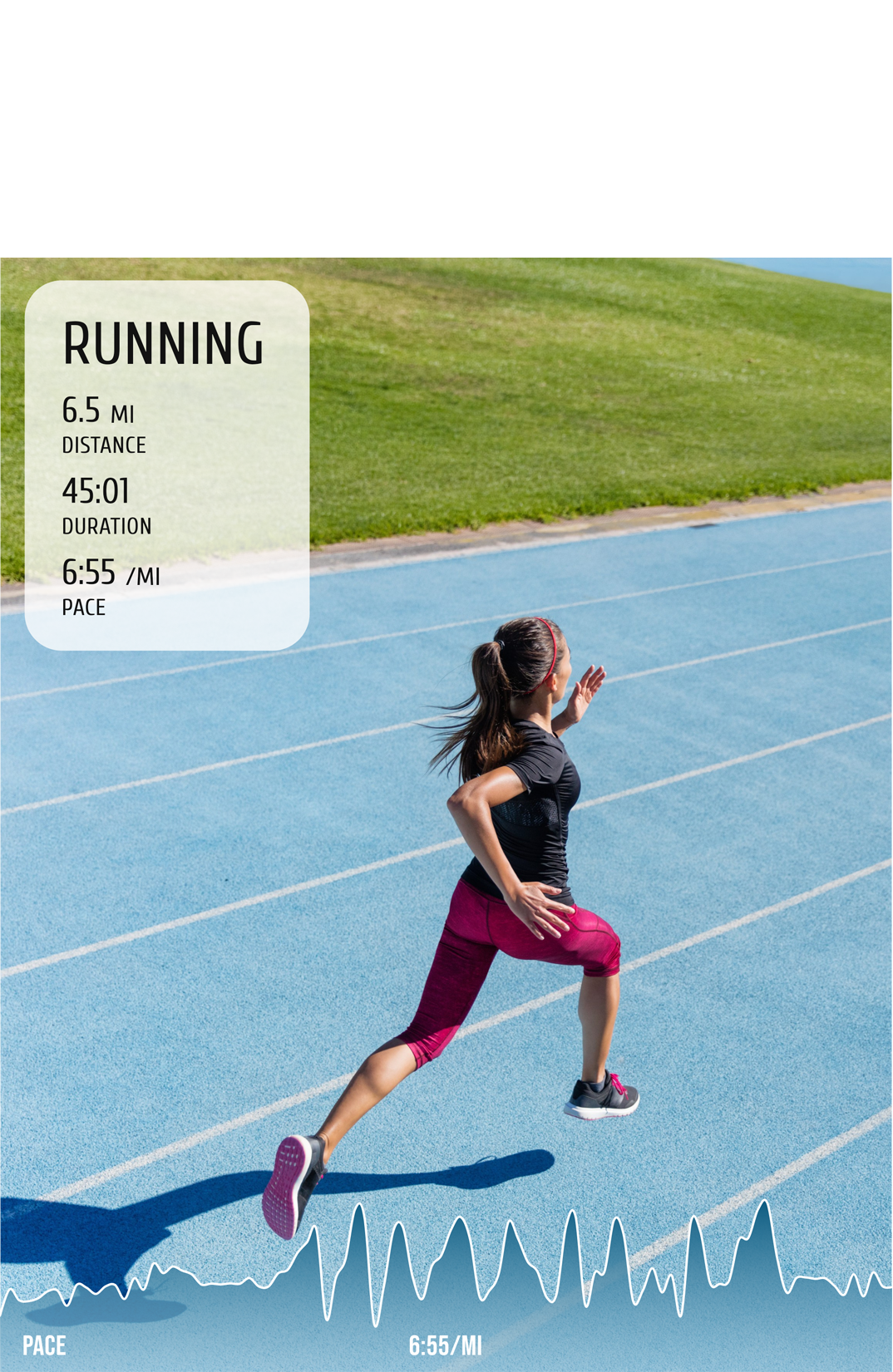 Track runner with distance, duration, and pace stats