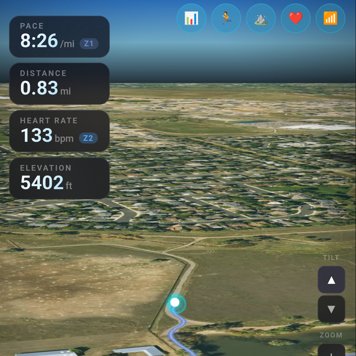 Story Replay 3D flyover with live running stats